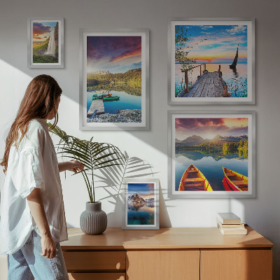 Billedsæt over sofa Landskaber vandfald søer