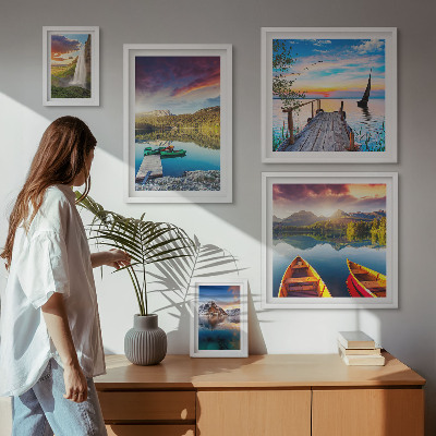 Billedsæt over sofa Landskaber vandfald søer