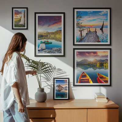 Billedsæt over sofa Landskaber vandfald søer
