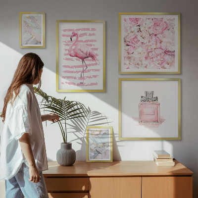 Billedkomposition til væg Stilfulde lyserøde detaljer med flamingoblomster