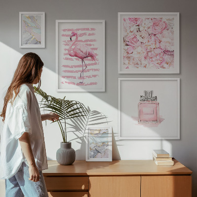 Billedkomposition til væg Stilfulde lyserøde detaljer med flamingoblomster
