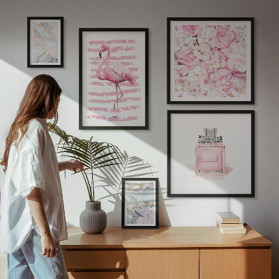 Billedkomposition til væg Stilfulde lyserøde detaljer med flamingoblomster