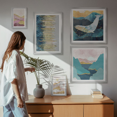 Billedsæt over sofa Abstrakte bjerge moderne hav