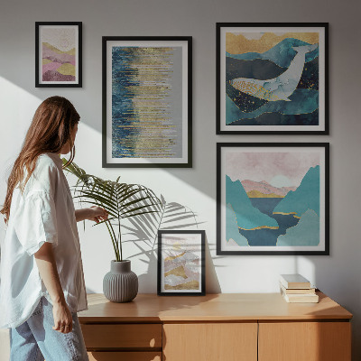 Billedsæt over sofa Abstrakte bjerge moderne hav
