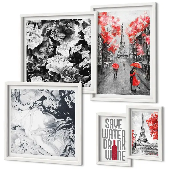Plakat med parisiske blomster og mønstre billedkomposition til væg