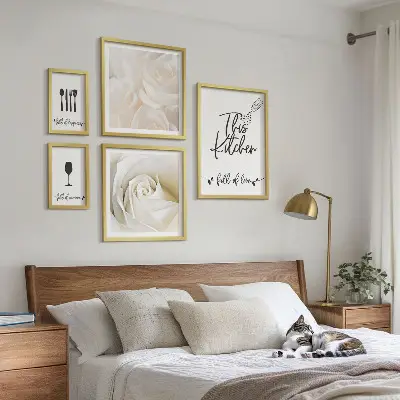 Billedsæt til væg over sofa stilfuldt sæt med plantemotiver til køkkenindretning