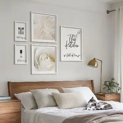 Billedsæt til væg over sofa stilfuldt sæt med plantemotiver til køkkenindretning