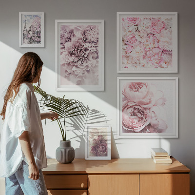 Billedsæt over sofa Vintage blomsterarrangementer
