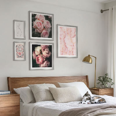 Billedkomposition til væg Lyserøde blomster i boho-stil