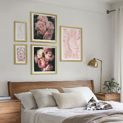 Billedkomposition til væg Lyserøde blomster i boho-stil