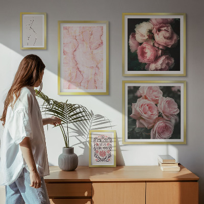 Billedkomposition til væg Lyserøde blomster i boho-stil