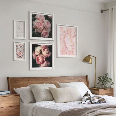 Billedkomposition til væg Lyserøde blomster i boho-stil