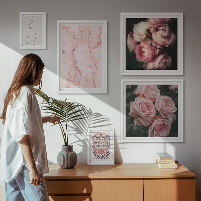 Billedkomposition til væg Lyserøde blomster i boho-stil