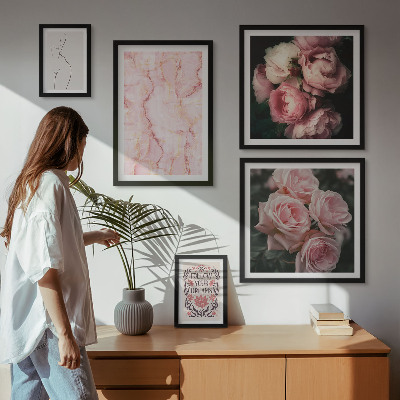 Billedkomposition til væg Lyserøde blomster i boho-stil