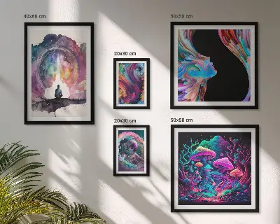 Billedsæt over sofa med surrealistiske kosmiske inspirationer
