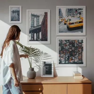 Charmerende udsigt over New York billedsæt over sofa
