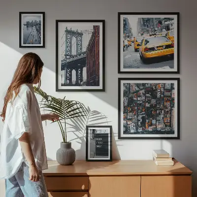 Charmerende udsigt over New York billedsæt over sofa
