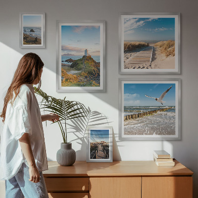 Billedsæt over sofa Fyrtårne ​​og strande ved havet