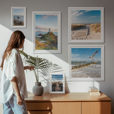Billedsæt over sofa Fyrtårne ​​og strande ved havet