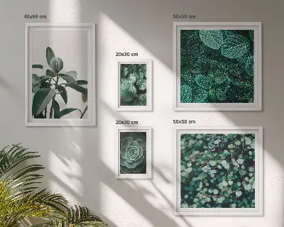 Plakatsæt med plantemotiver grønne blade til ophæng over sofa
