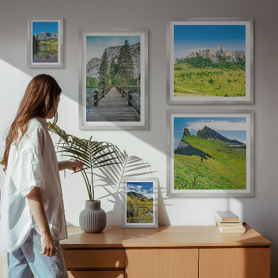Billedsæt over sofa Bjerglandskaber vandfald