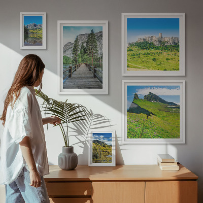 Billedsæt over sofa Bjerglandskaber vandfald