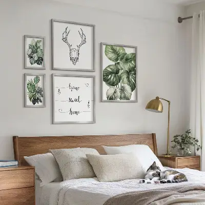 Billedsæt til sofa med plantemotiver og naturtema