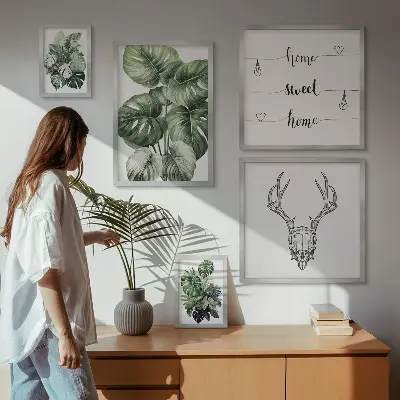 Billedsæt til sofa med plantemotiver og naturtema