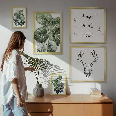 Billedsæt til sofa med plantemotiver og naturtema