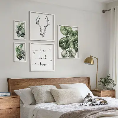 Billedsæt til sofa med plantemotiver og naturtema