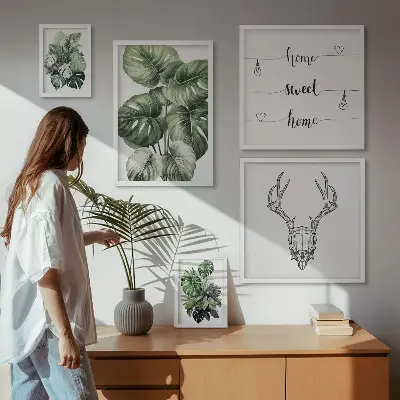 Billedsæt til sofa med plantemotiver og naturtema