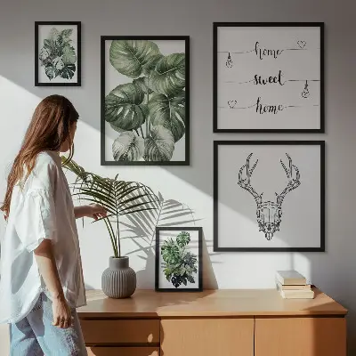 Billedsæt til sofa med plantemotiver og naturtema