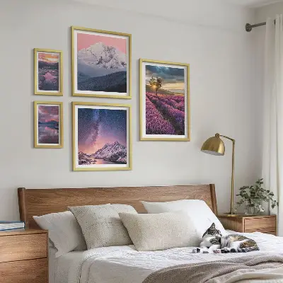 Billedsæt til sofa med naturlandskaber af lavendelbjerge