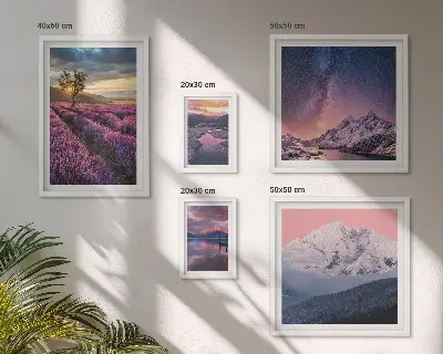 Billedsæt til sofa med naturlandskaber af lavendelbjerge