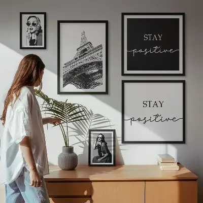 Billedsæt over sofa med stilfuld grafik af Paris