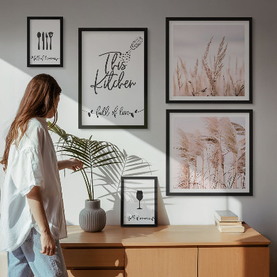 Billedsæt over sofa Boho-køkken elsker at lave mad
