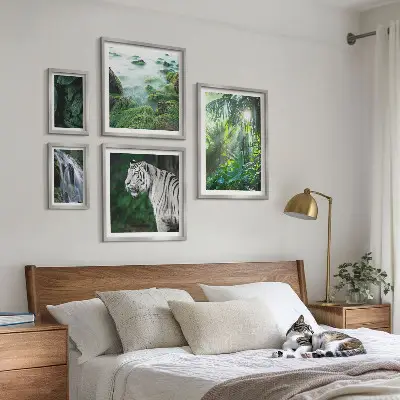 Billedsæt til sofa med tropiske naturmotiver og dyr