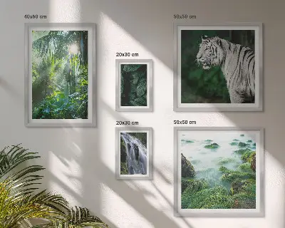 Billedsæt til sofa med tropiske naturmotiver og dyr