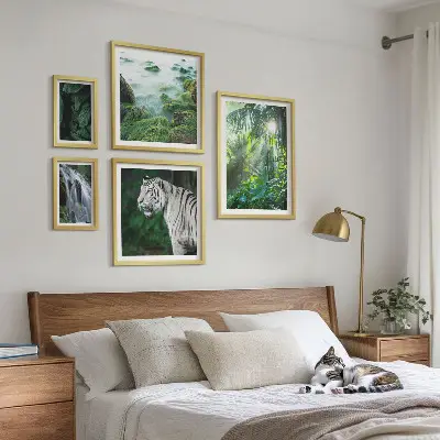 Billedsæt til sofa med tropiske naturmotiver og dyr