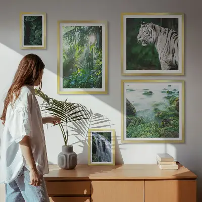 Billedsæt til sofa med tropiske naturmotiver og dyr