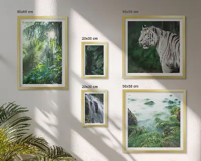 Billedsæt til sofa med tropiske naturmotiver og dyr