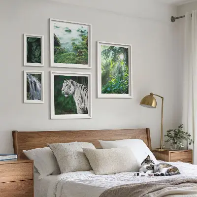 Billedsæt til sofa med tropiske naturmotiver og dyr