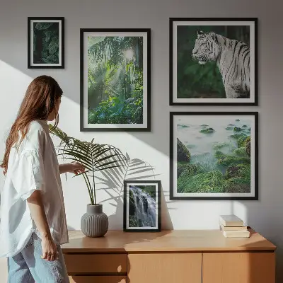 Billedsæt til sofa med tropiske naturmotiver og dyr