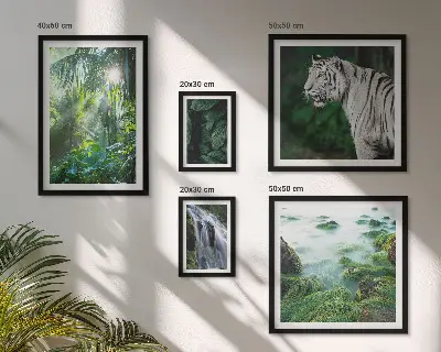 Billedsæt til sofa med tropiske naturmotiver og dyr