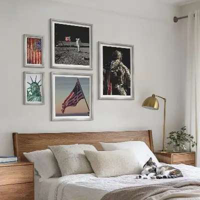 Billedsæt over sofa med amerikansk symbolik i historien