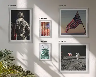 Billedsæt over sofa med amerikansk symbolik i historien
