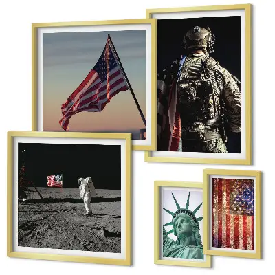 Billedsæt over sofa med amerikansk symbolik i historien