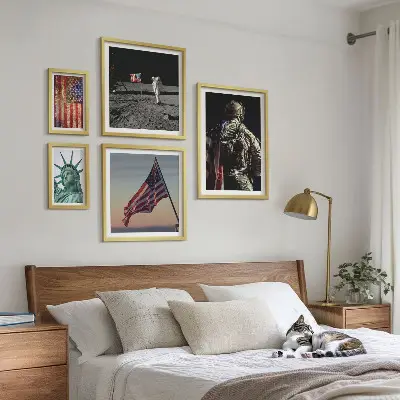 Billedsæt over sofa med amerikansk symbolik i historien