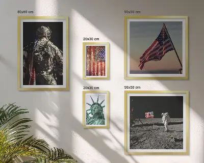 Billedsæt over sofa med amerikansk symbolik i historien