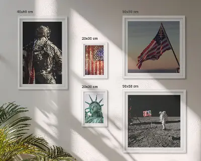 Billedsæt over sofa med amerikansk symbolik i historien